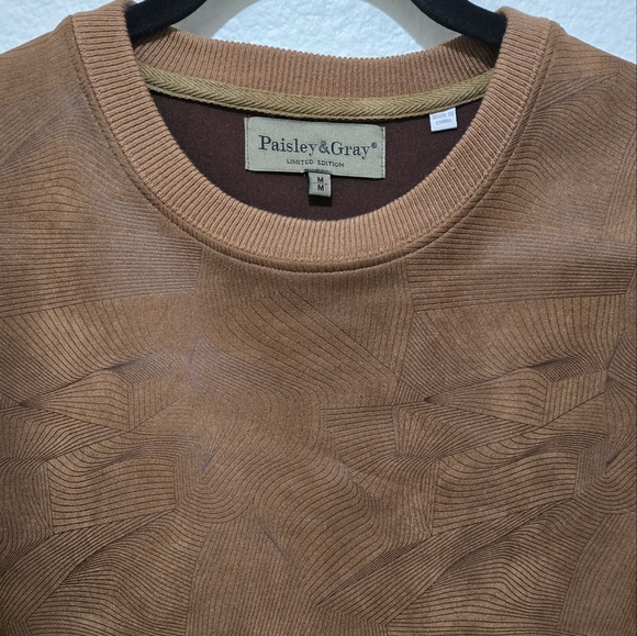 Paisley & Gray Mens Slim Fit Crewneck Sweater Brown Geometric Pattern Sz Medium - Picture 2 of 8